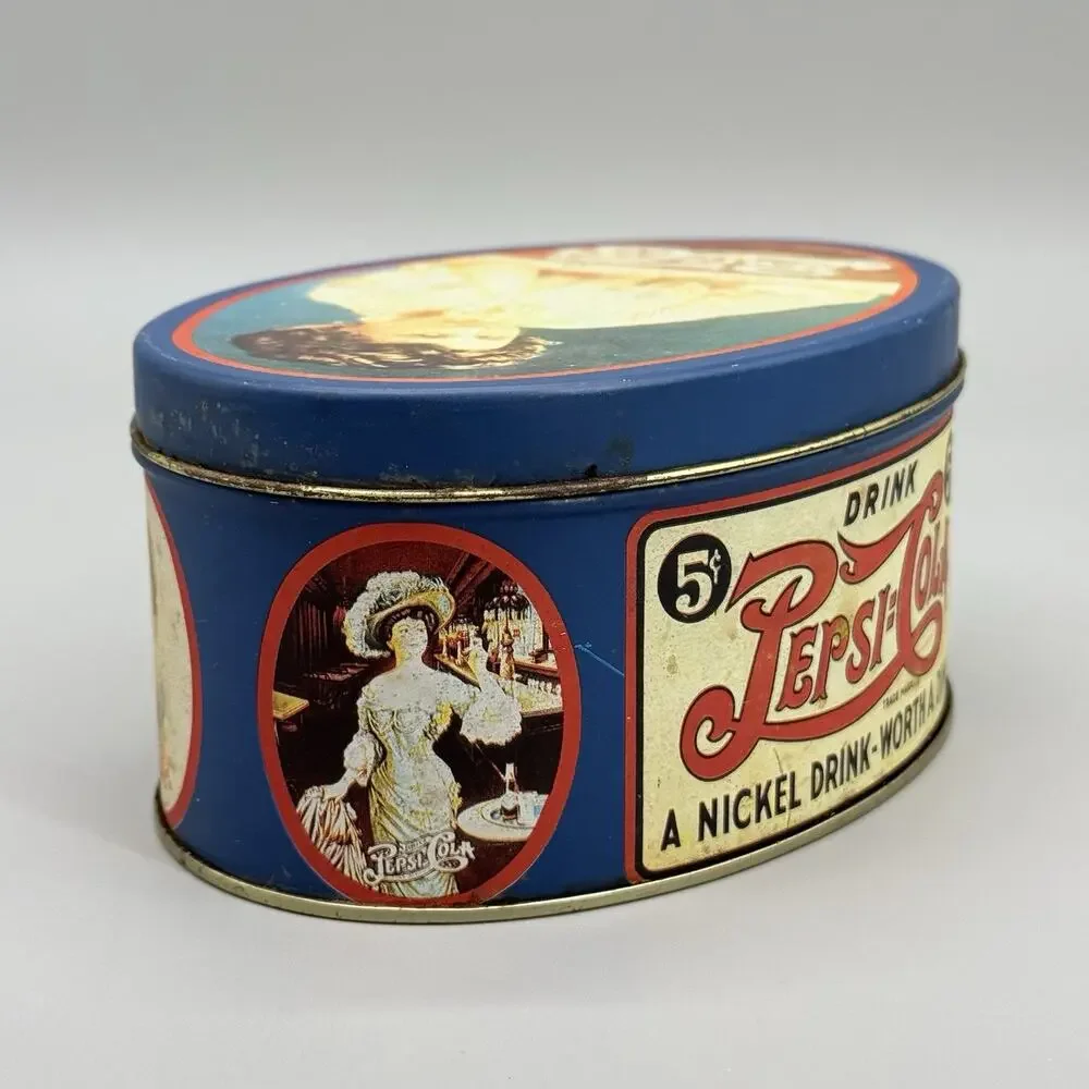 Vintage 1988 Pepsi Cola Oval Metal Tin Collectors 5Cents I Love Its Flavor